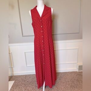 Vintage Y2K Dress Barn Medium button down cotton sleeveless collared red maxi